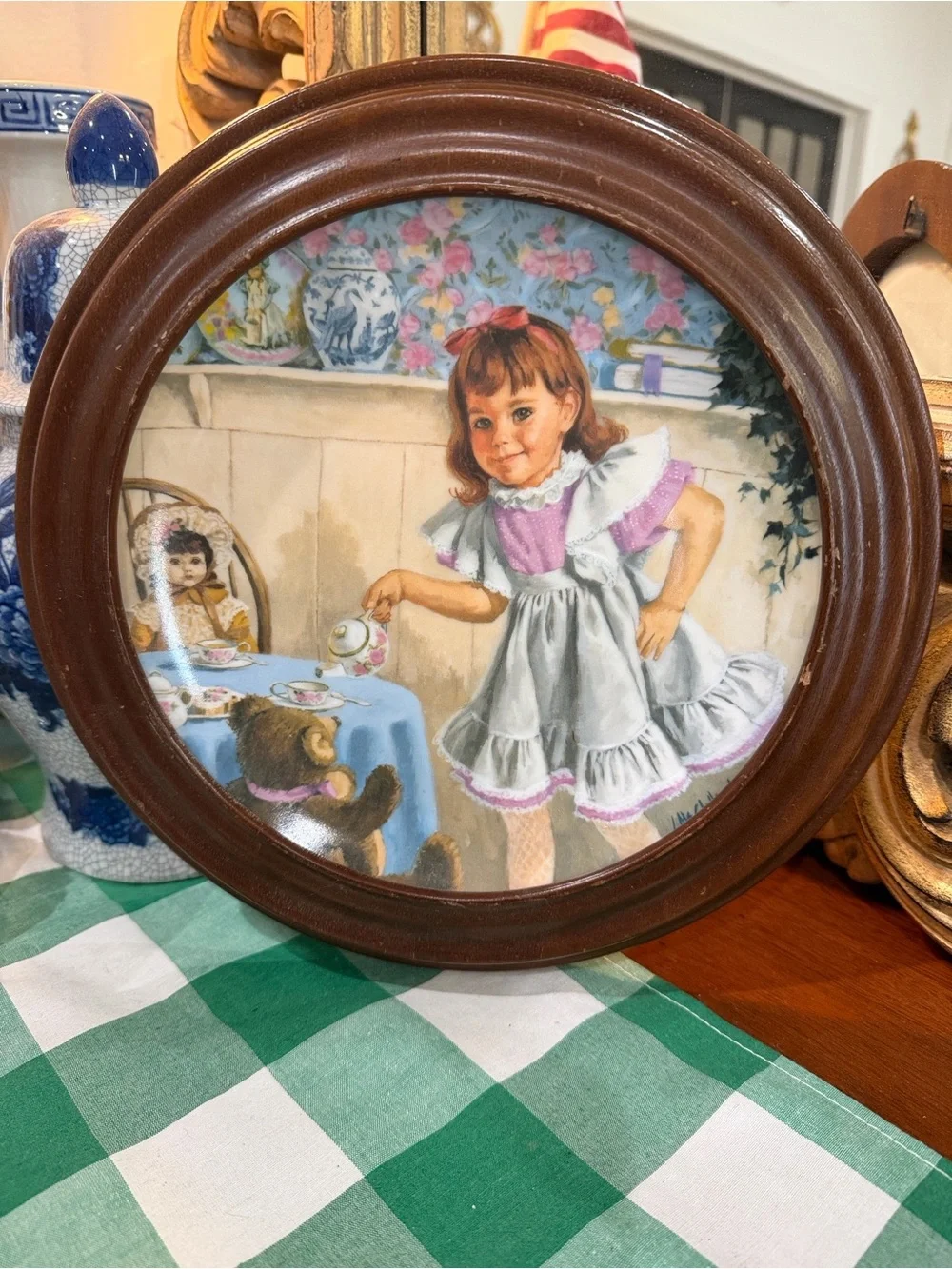 Set of 6 Framed Vintage Style Girls Wall Plaques in Brown